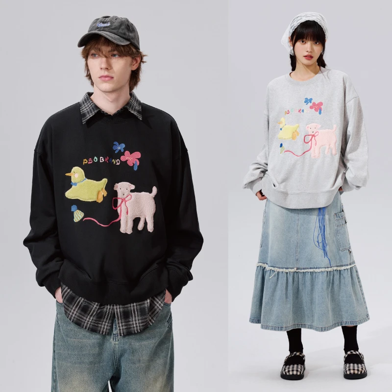 PSOBrand360克毛巾底针织刺绣可爱动物们圆领卫衣春秋长袖PWY073