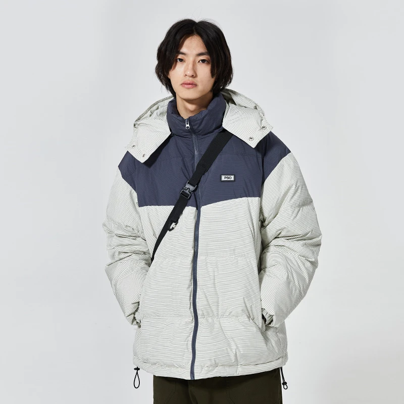 PSOBrand户外拼接款羽绒服加厚冬季潮牌情侣装连帽外套防风PS3154