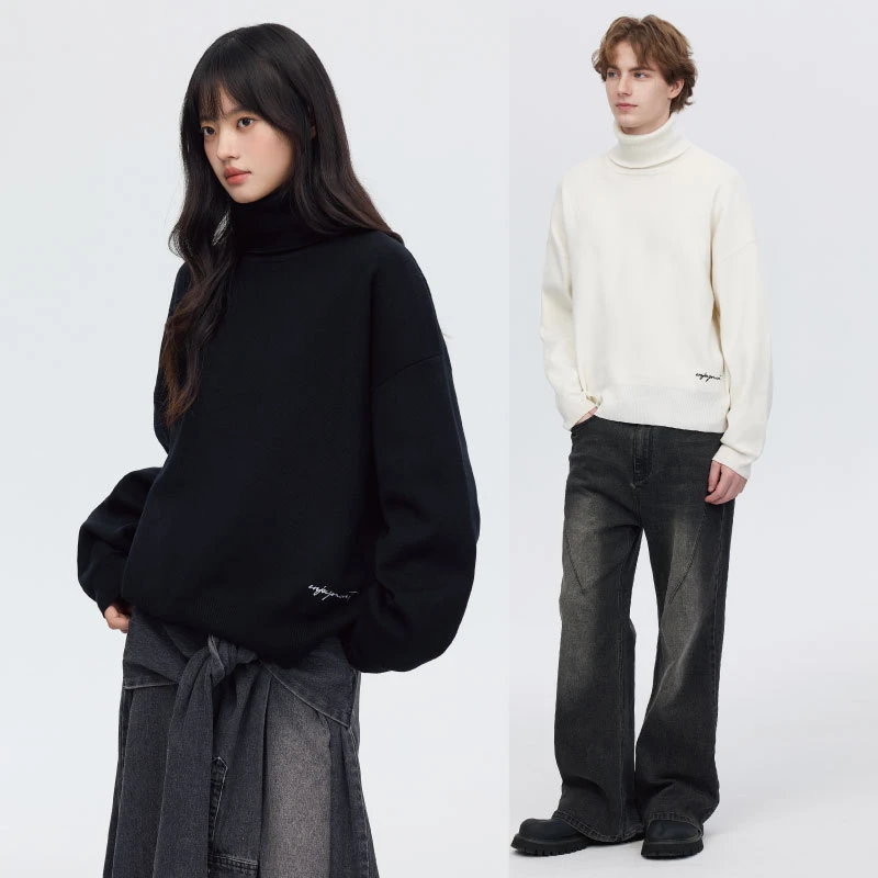 PSOBrand火山岩纱保暖高领长袖休闲百搭情侣宽松加绒毛衣MMY083