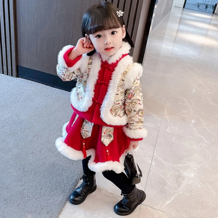 【辞旧迎新】儿童新年唐装2023新款过年衣服古装女童汉服连衣裙冬款