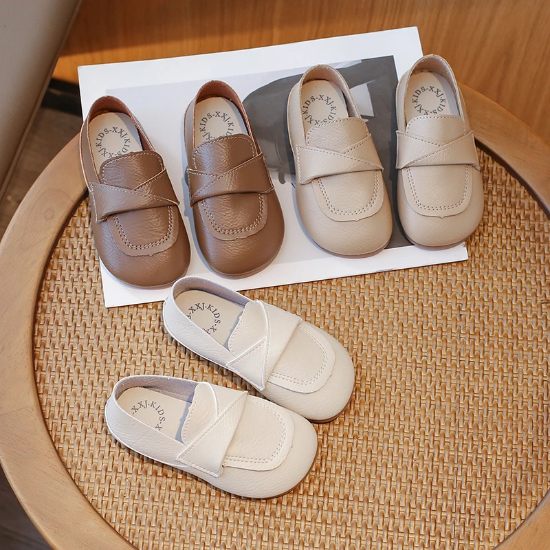 女童简约小皮鞋2024春秋新款软底豆豆鞋休闲中大童男童一脚蹬单鞋