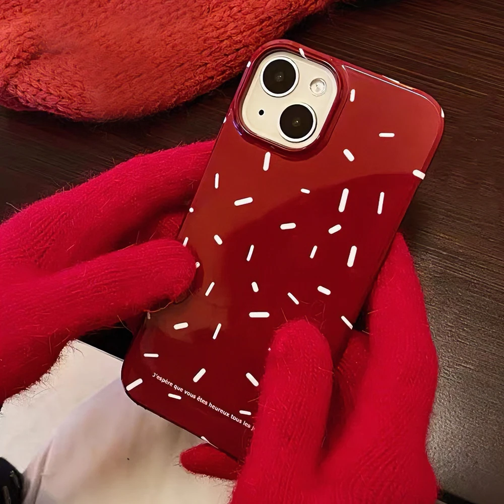 小众圣诞彩点苹果13手机壳iPhone15新年14pro酒红xsmax碎花11软12