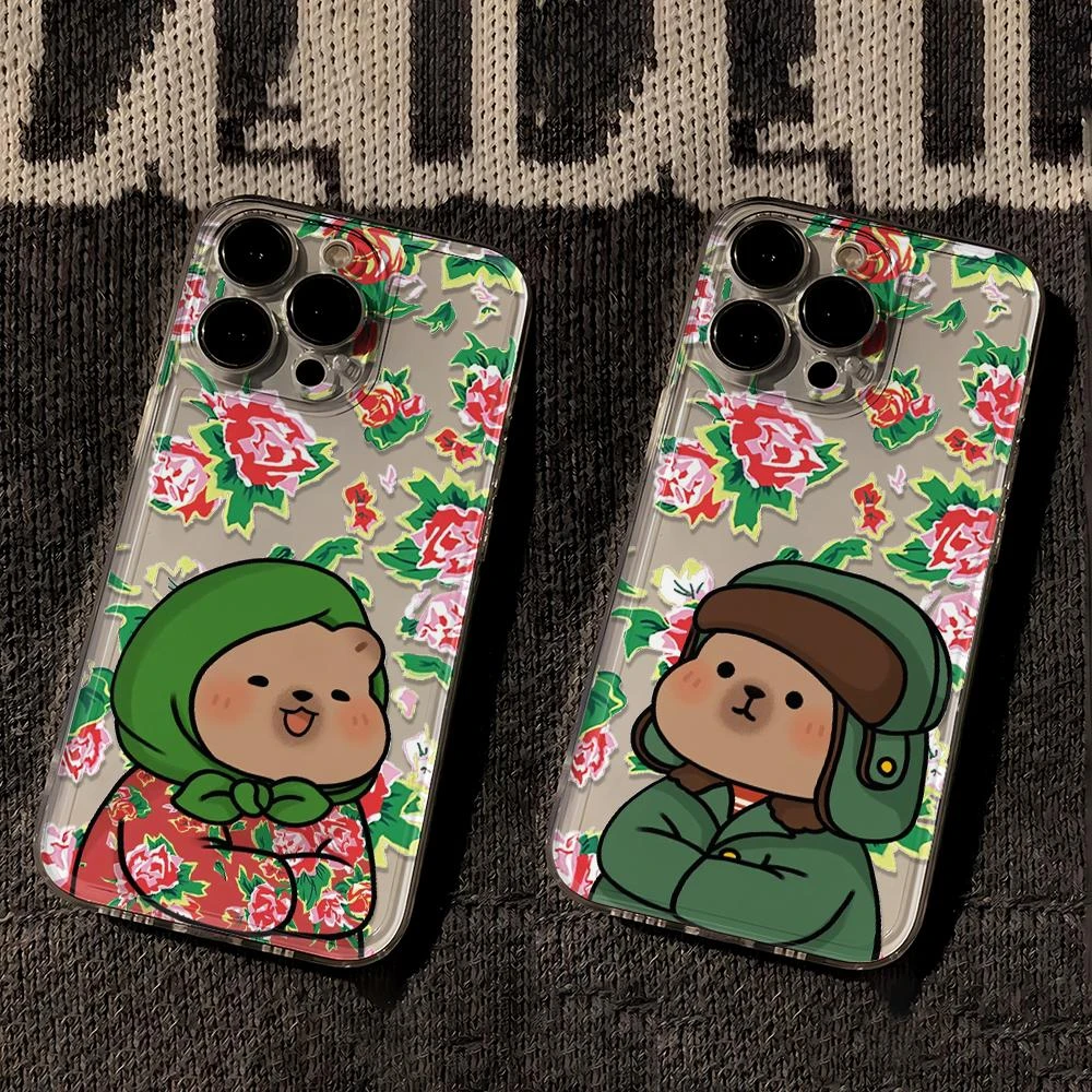 大花袄水豚苹果华为vivo小米oppo荣耀手机壳iPhone13透明14搞怪11