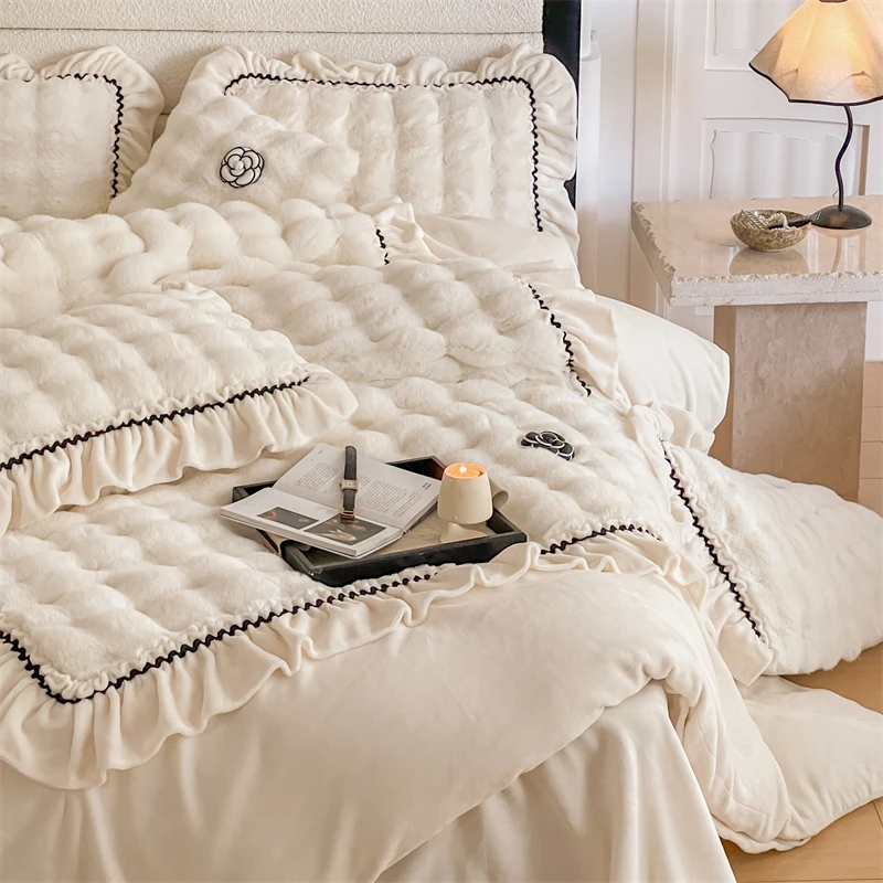 冬季加厚毛毛绒高档四件套牛奶绒床单被套三件套双面法兰绒珊瑚绒