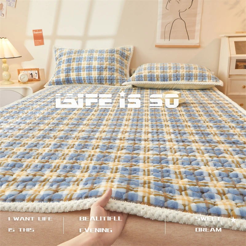 A类牛奶绒床垫家用宿舍专用防滑床褥可折叠双面单人薄垫子-冬季款