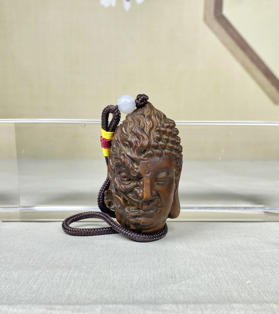 小叶黄杨木仿古做旧(一念之间)一念成魔一念成佛挂件车手把件工艺
