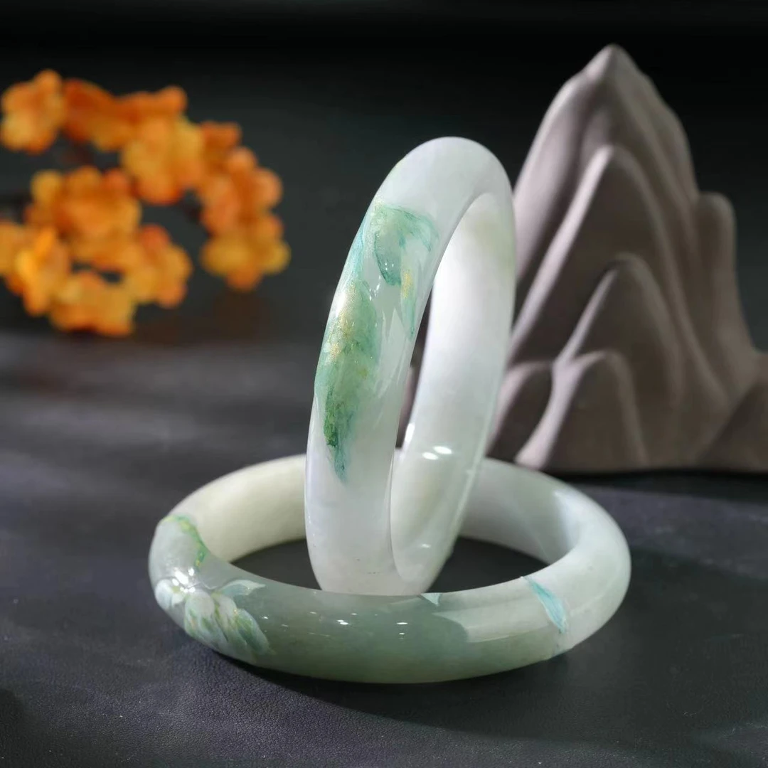 【初见珠宝】彩绘翡翠手镯30-1CH171X217【多样性发一件】圈口56-58