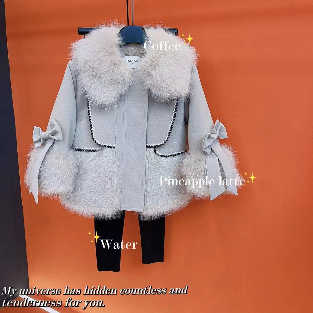 【YITIAN】高端定制女童秋冬洋气时尚皮衣一体亲子皮毛一体