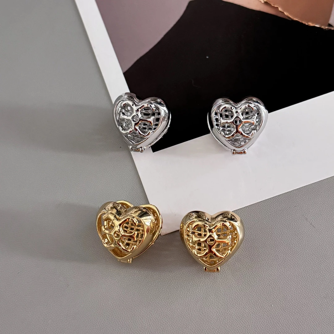 铜合金耳饰 镂空爱心一款三戴桃心开心果耳钉小众轻奢高级法式