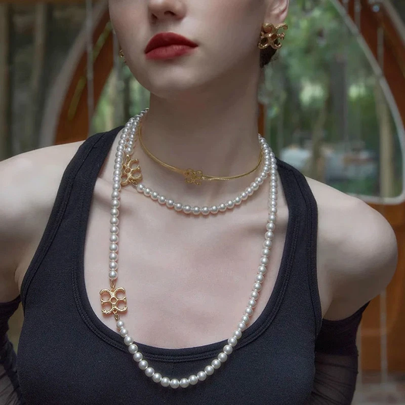 铜仿珍珠项链 coc同款大logo项链轻奢高级感毛衣链百搭经典时尚