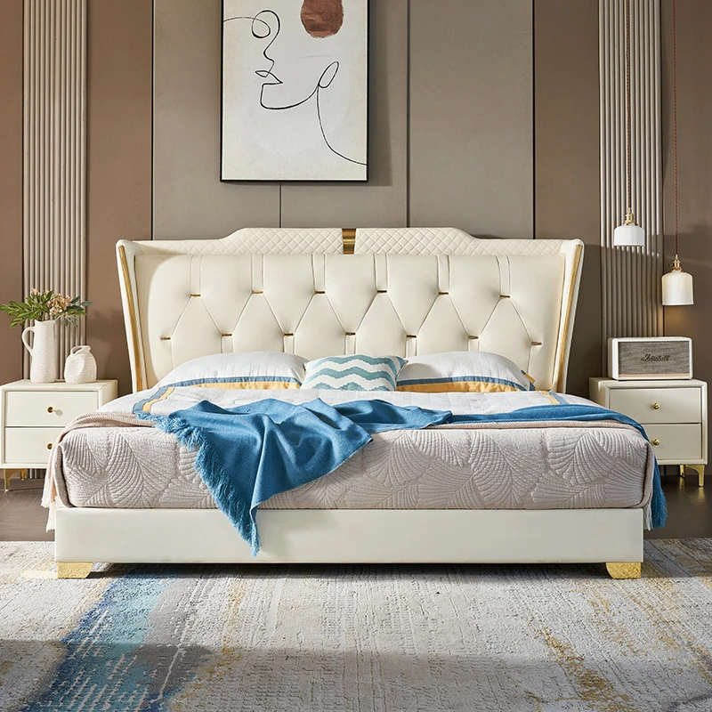 9012#意式轻奢现代简约主卧床双人大床家用主卧软包床