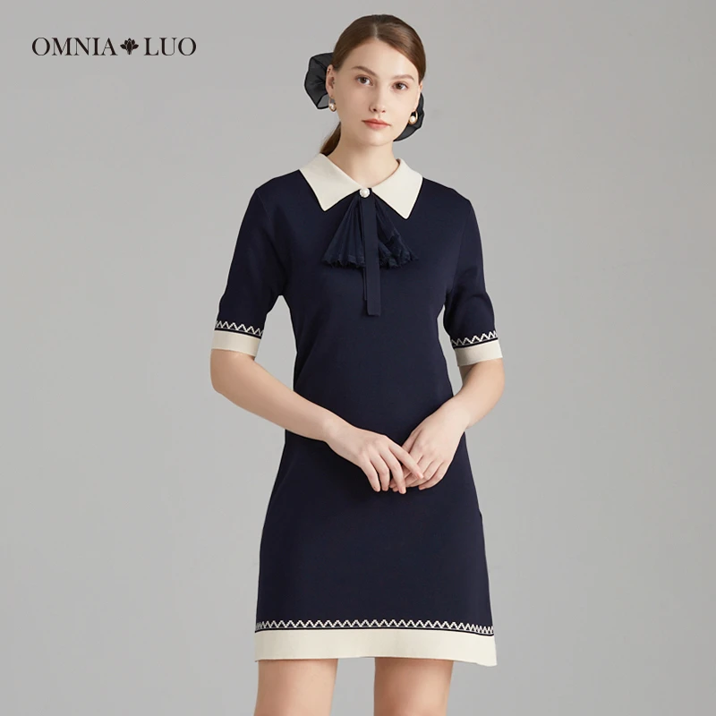 欧柏兰奴【商场同款】春优雅流苏拼色短袖修身包臂裙针织连衣裙