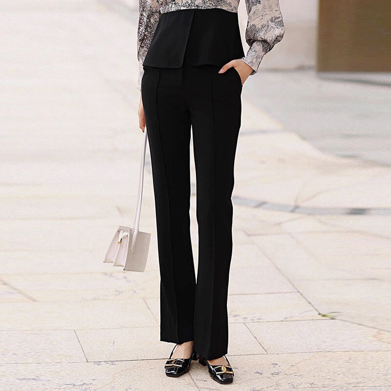 欧柏兰奴【商场同款】夏醋酯纤维优雅直筒裤长裤中高腰裤子1