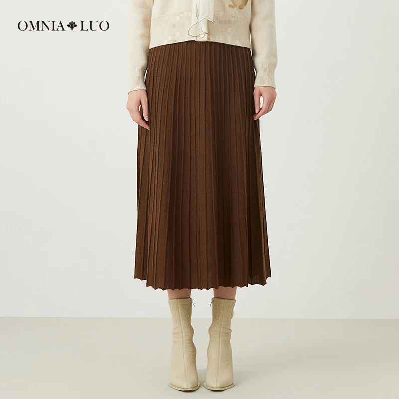 欧柏兰奴【商场同款】冬绵羊毛优雅条纹中长裙A字半身裙女