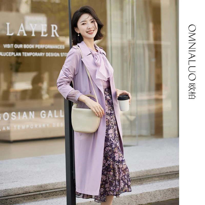 欧柏兰奴【商场同款】2024年秋冬新款时尚设计感优雅中长款外套女