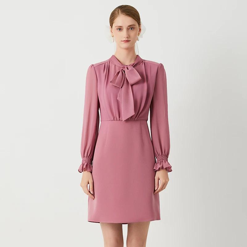 欧柏兰奴OCCL9869火龙果色连衣裙显瘦气质春夏氛围感连衣裙长袖