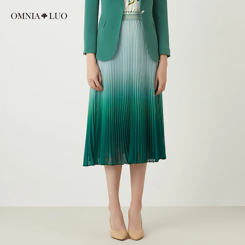 【粉丝专属】欧柏兰奴优雅渐变百褶中高腰A字裙半身裙