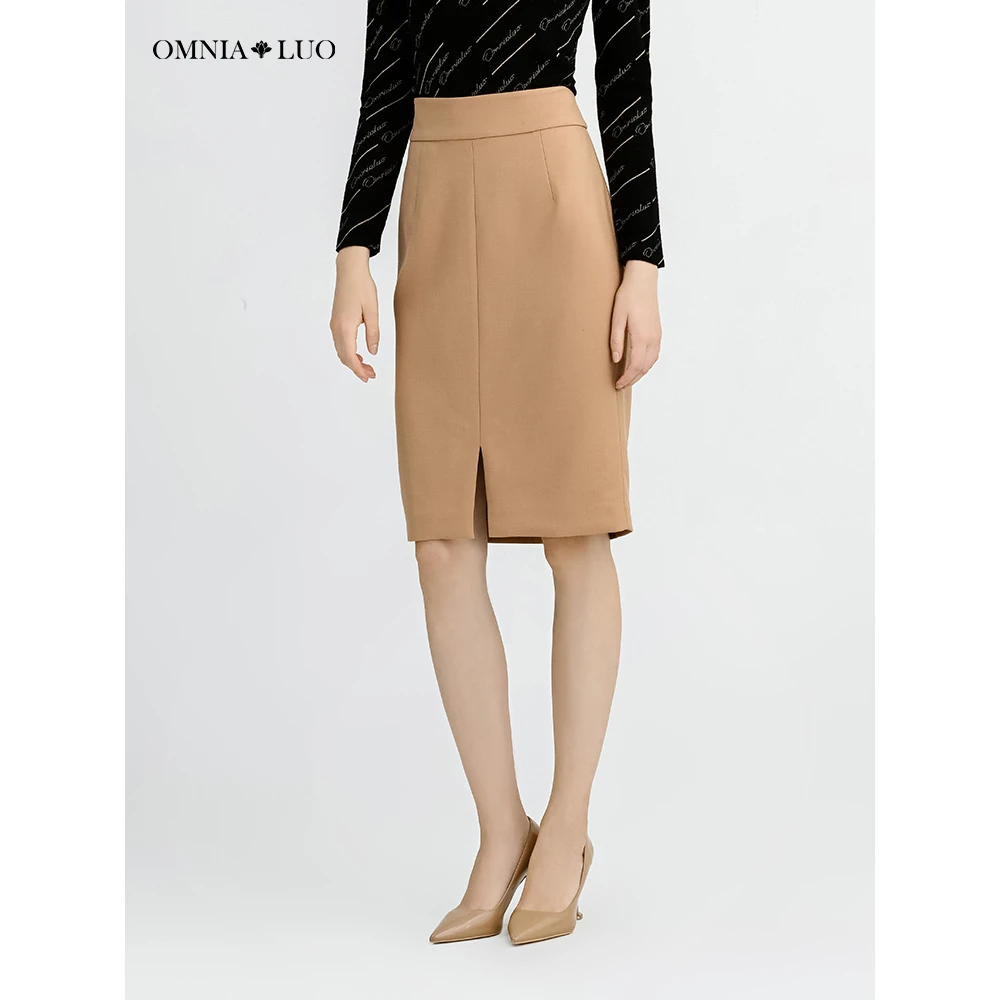 【粉丝专属】欧柏兰奴女高腰开衩摆修身A字半裙一步裙OAQP7525