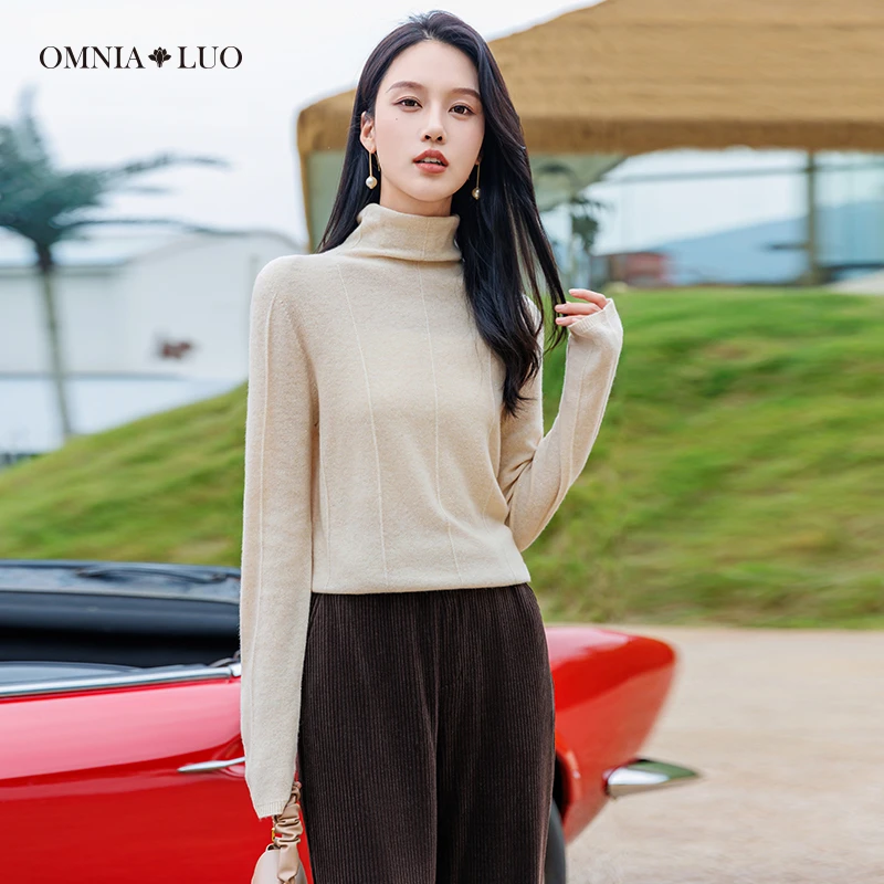 欧柏兰奴【商场同款】2023年冬羊毛简约长袖高领套头打底毛衣女