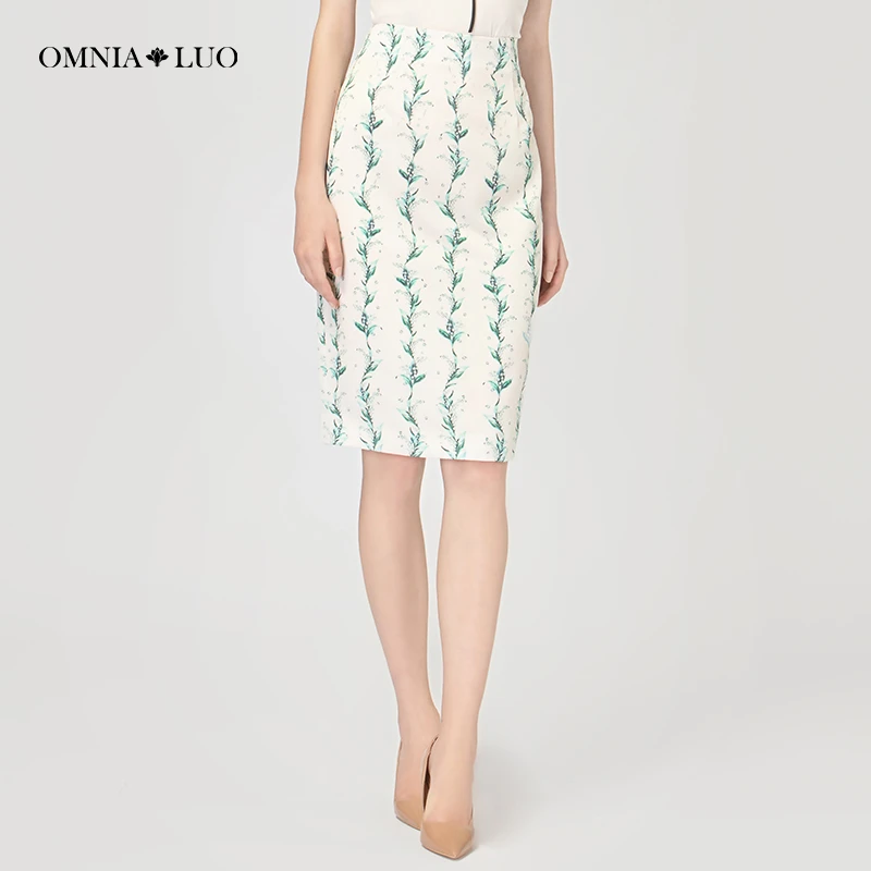 欧柏兰奴2023设计师复古印花高腰职业通勤一步裙半身裙OBXP89581