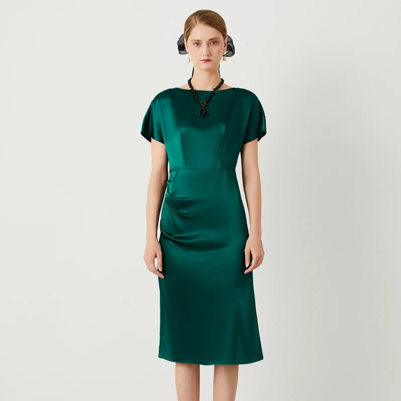 欧柏兰奴OCXL0202春夏氛围感连衣裙礼服气质绿色收腰修身优雅显瘦