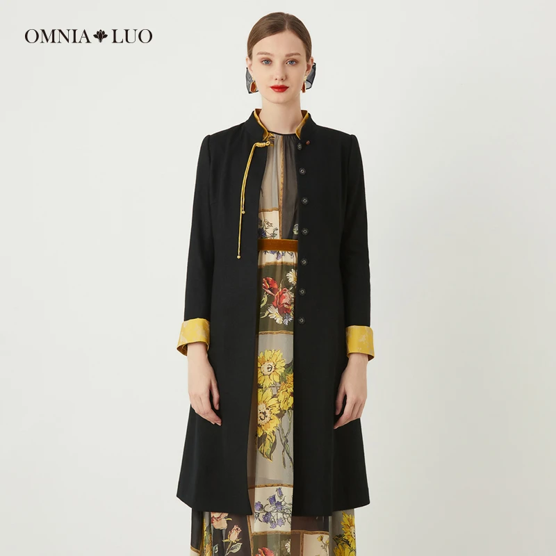 欧柏兰奴【商场同款】秋绵羊毛优雅新中式长袖立领毛呢大衣