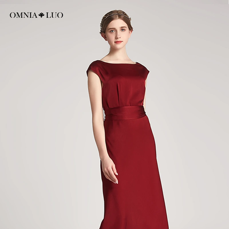 欧柏兰奴[三醋酯纤维]23春装女新品一字领高腰显瘦无袖连衣裙礼服