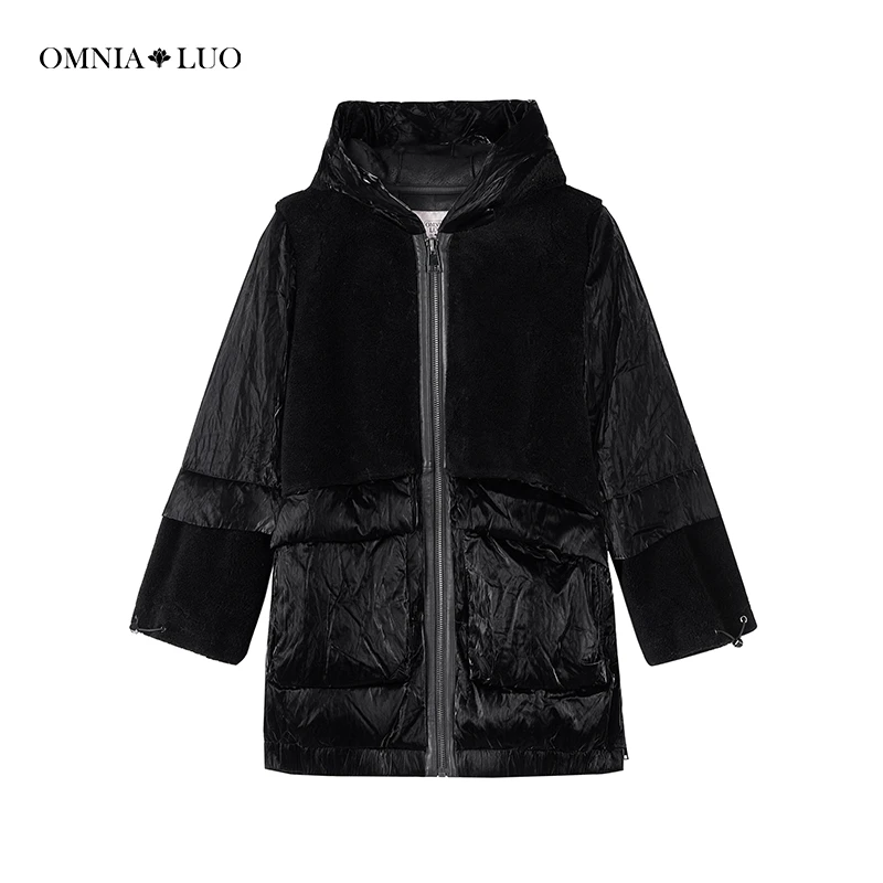 欧柏兰奴[90%白鸭绒]22冬装女新品高领拼接抽绳设计短款羽绒外套