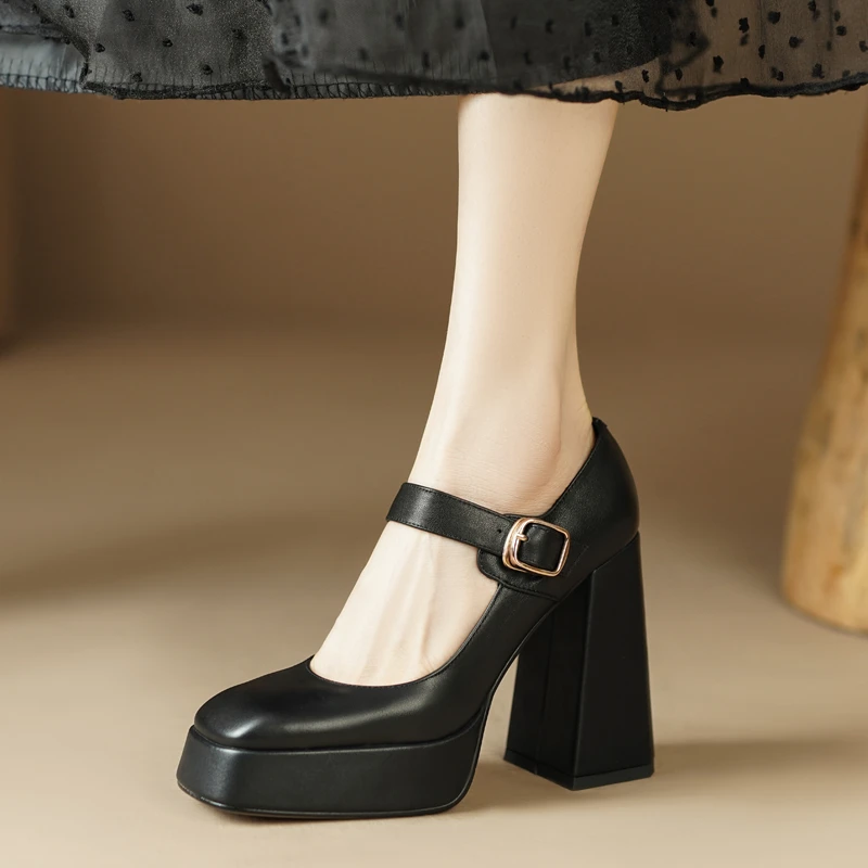 铤娗沿荐旗袍模特专用走秀高跟鞋女防水台方头粗跟真皮工