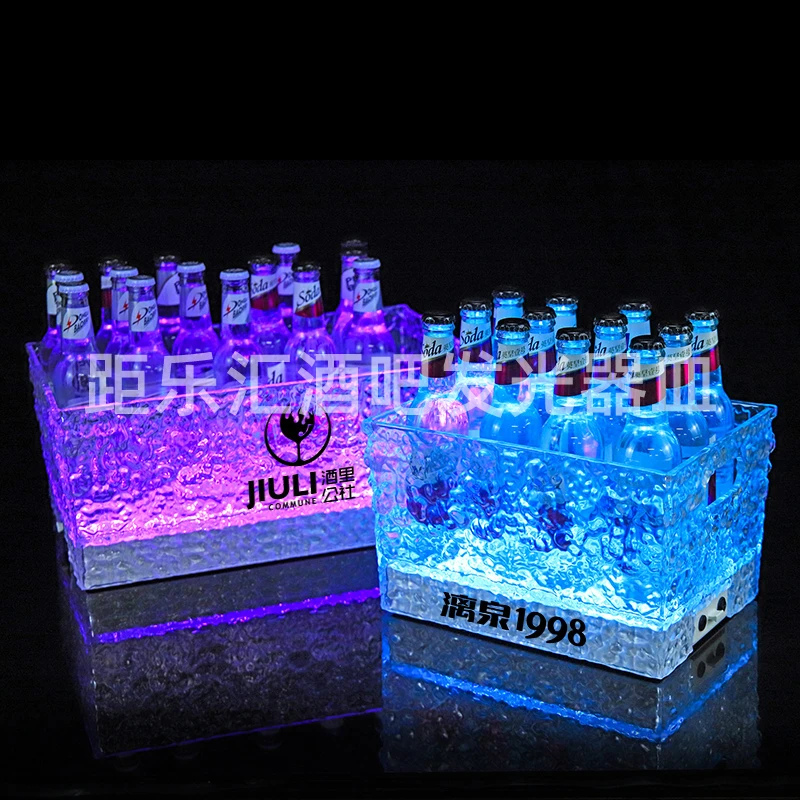 酒吧LED发光冰桶KTV夜店12支24支商用PC创意冰封纹理酒框耐摔酒桶