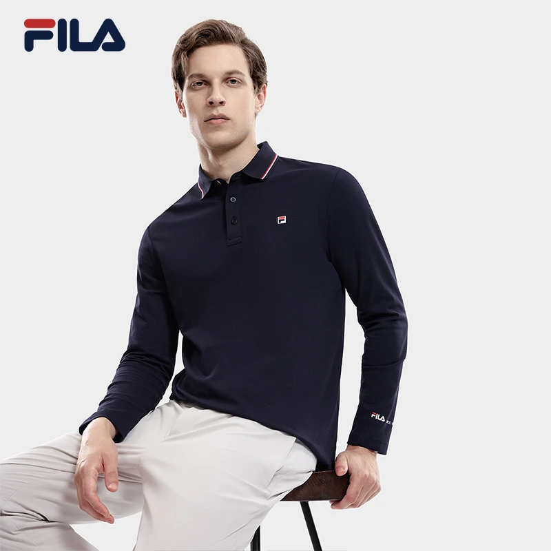Fila/斐乐长袖POLO衫男士简约轻商务休闲薄款针织上衣F11M331202