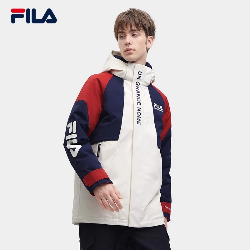Fila/斐乐情侣羽绒服新 冬季时尚休闲撞色拼接连帽上衣