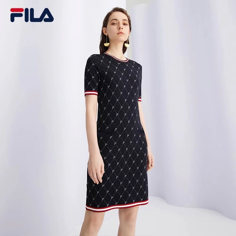 Fila/斐乐女装商务休闲时尚气质百搭圆领针织连衣裙