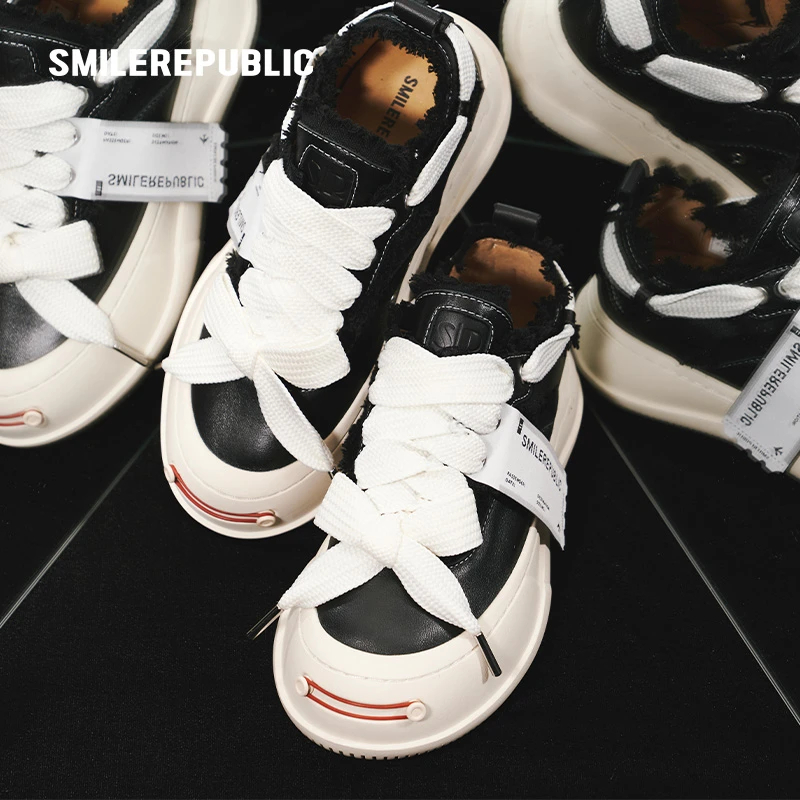 smilerepublic'黑夜王子'经典黑低帮开口笑厚底增高鞋百搭时尚