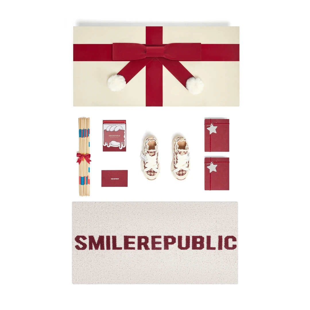 SMILEREPUBLIC 酒红闪光千鸟格低帮可替换开口笑厚底鞋-圣诞礼盒