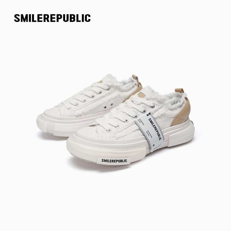 SMILEREPUBLIC 70s经典白色低帮帆布鞋-银河系