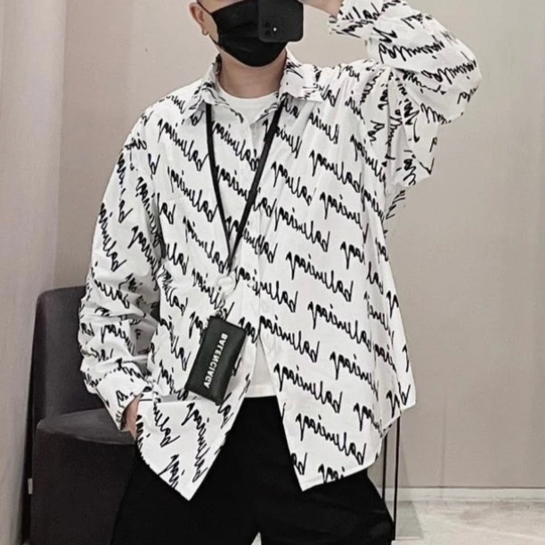 全新未使用 Balenciaga/巴黎世家 LOGO涂鸦长袖衬衫女款白色印花