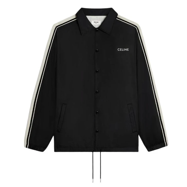 全新未使用 Celine/思琳 条纹翻领单排扣宽松长袖夹克外套黑色 男