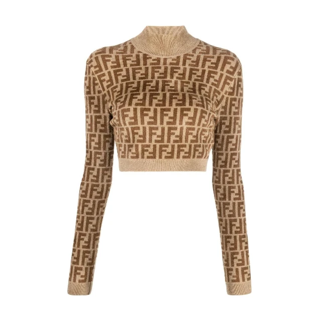 全新未使用 FENDI/芬迪 FW23 logo满印嵌花针织毛衣 女款 棕色