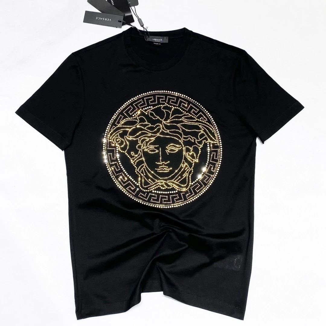 全新未使用 VERSACE/范思哲 美杜莎烫钻铆钉圆领短袖T恤男款 轻奢