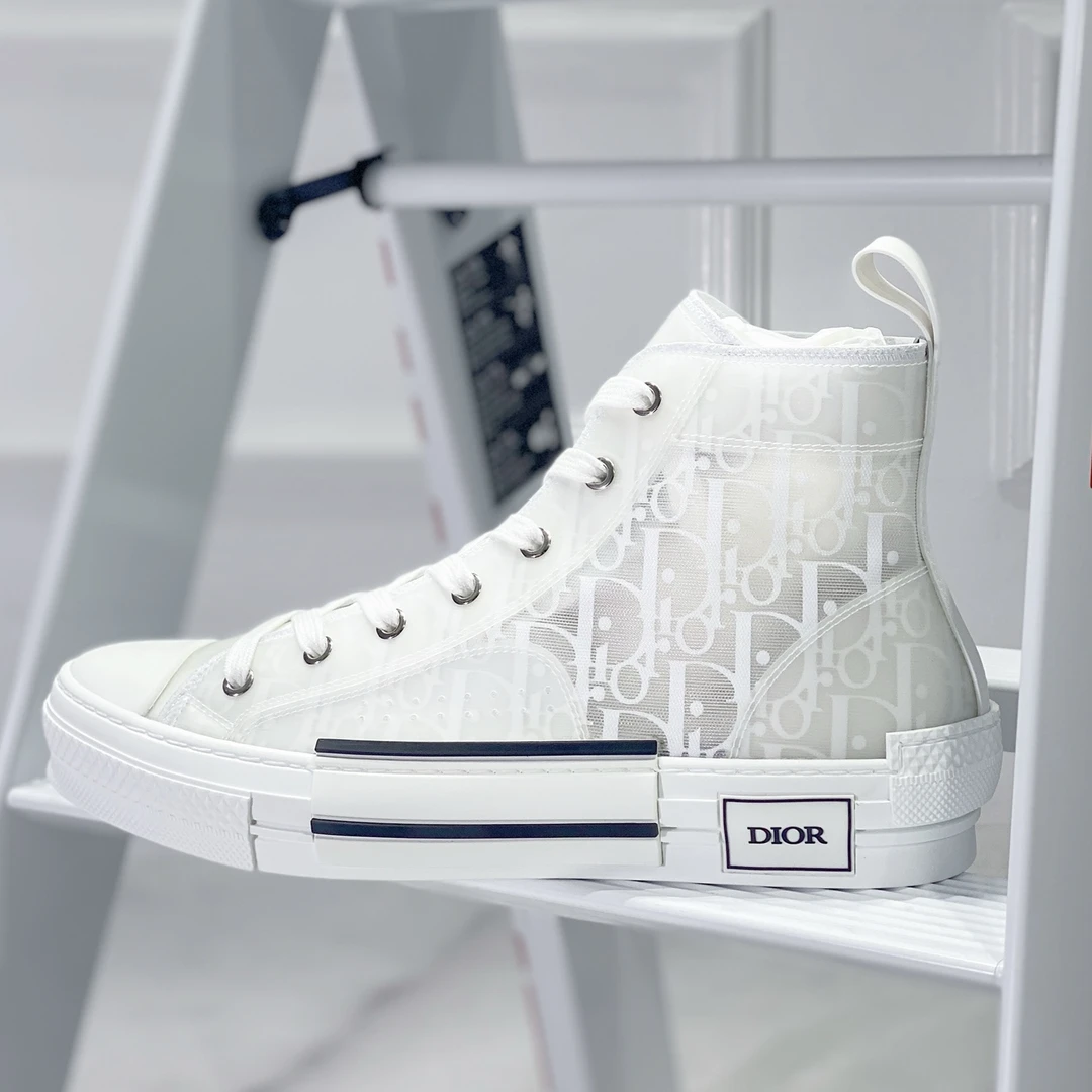 全新未使用 DIOR/迪奥 Oblique 科技面料 高帮帆布鞋白黑时尚休闲