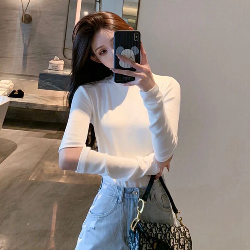 白色打底衫女2024新款设计感小众袖口破洞修身小心机性感长袖t恤