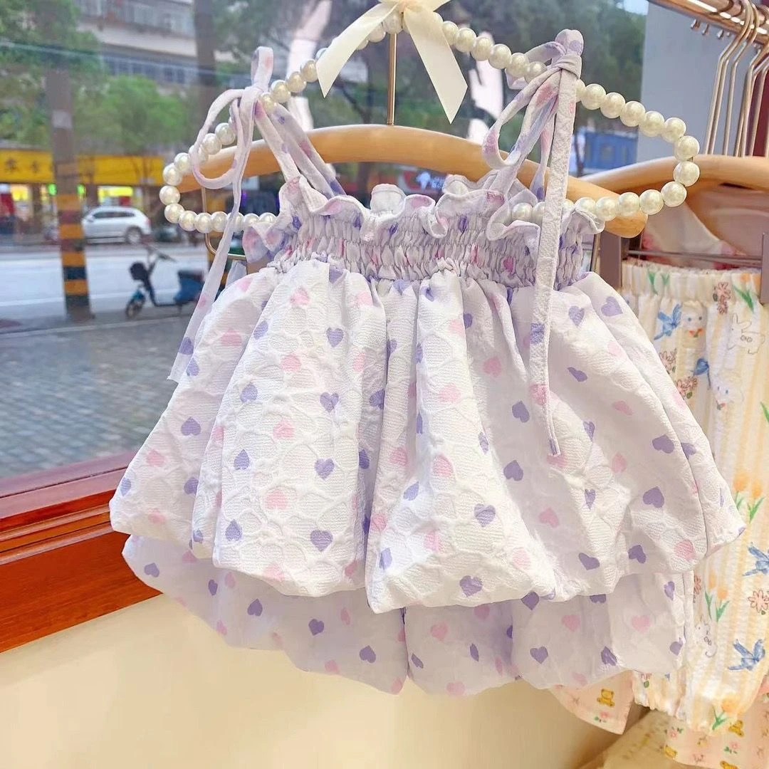 女童夏装套装2023新款洋气女宝宝吊带上衣花苞裤两件套儿童夏款潮
