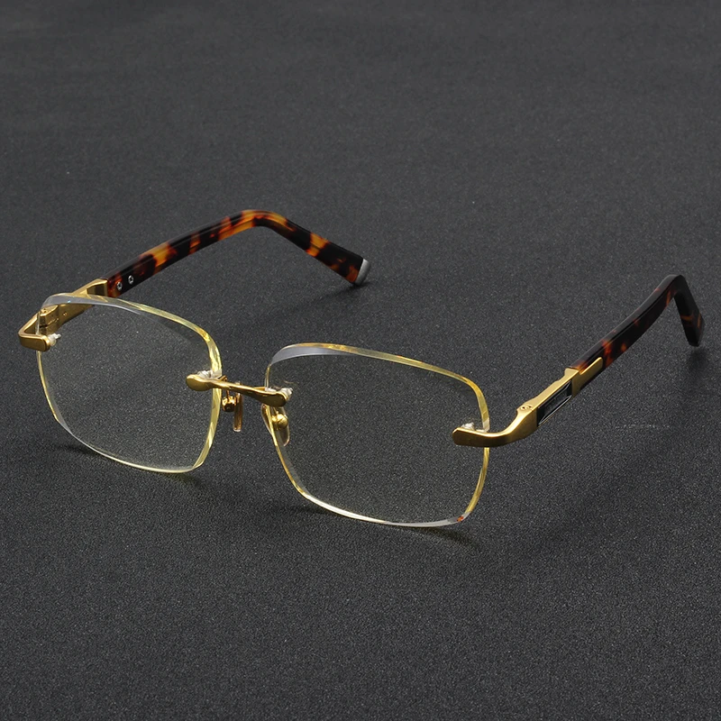 东海水晶眼镜天然石头镜竹叶青无框方圆款平光镜中老年养目时尚镜