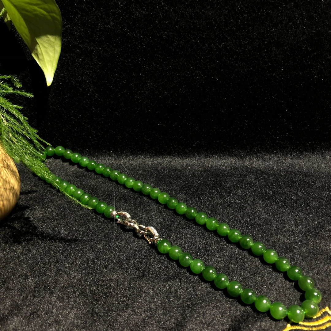 和田玉碧玉女神妈妈链精美绿色气质时尚百搭菠菜绿（尺寸7-8mm）