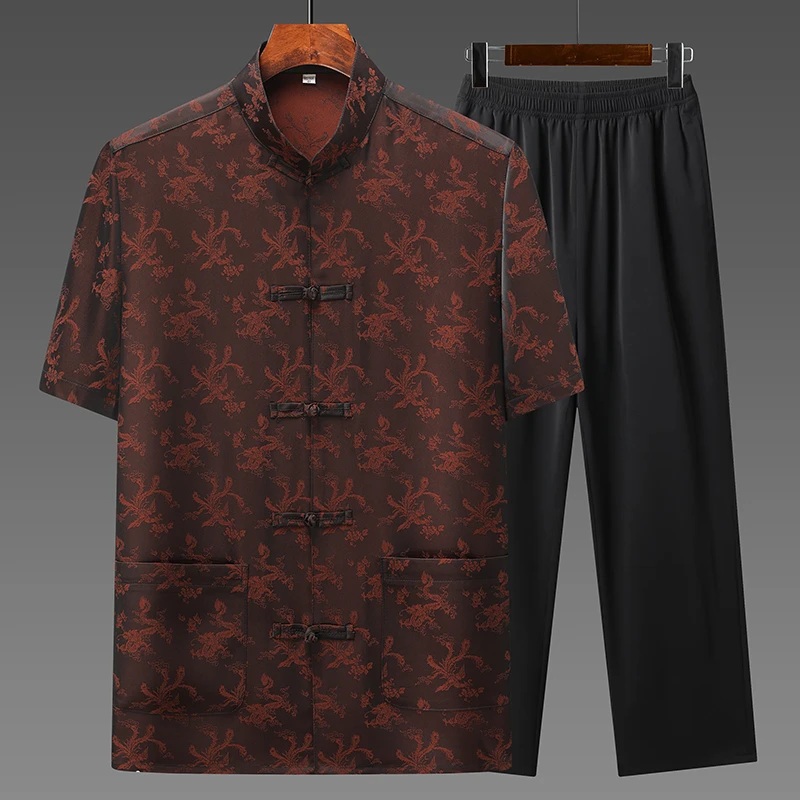 爸爸夏装短袖套装中国风中式休闲爷爷夏季薄款唐装男老人衣服男士
