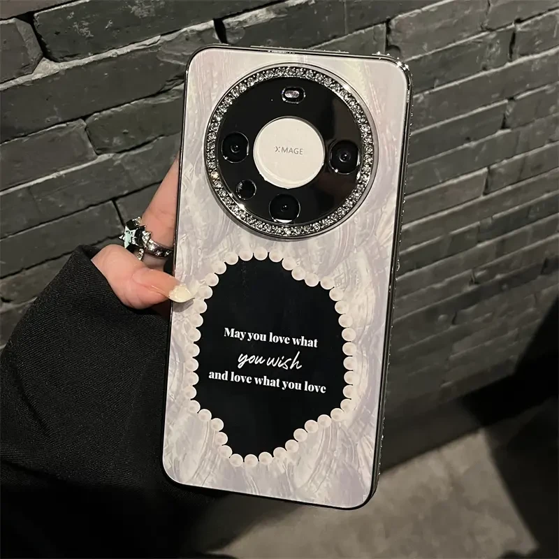 奢华补妆镜适用华为mate60Pro手机壳全包防摔闪钻镜头小众创意女