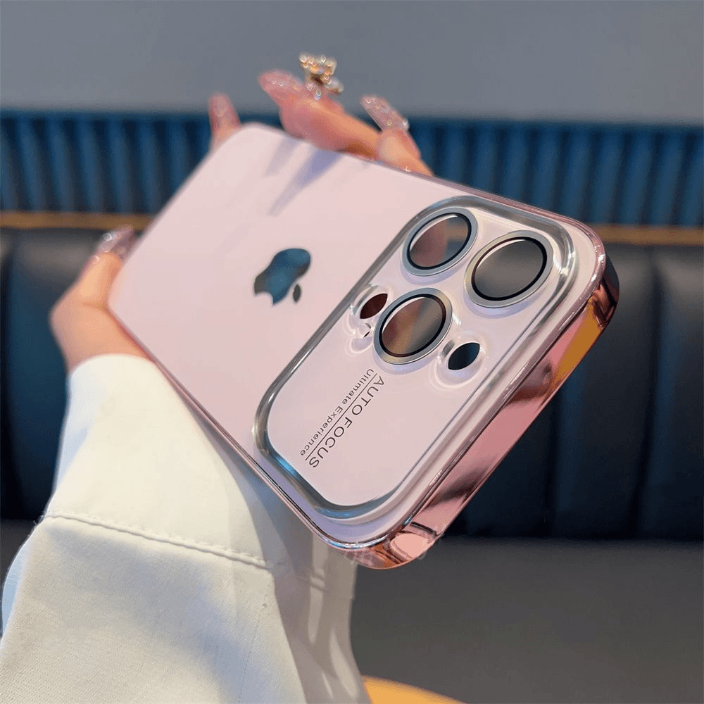 高级感粉色原机质感苹果14promax手机壳电镀大视窗iPhone13简约12