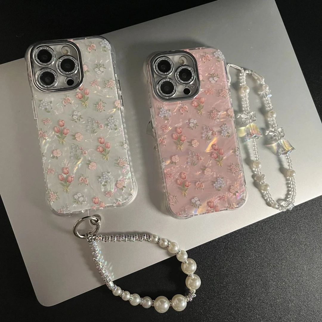 郁金香花朵贝壳纹苹果15pro手机壳iPhone14全包镜头膜13防摔12pro