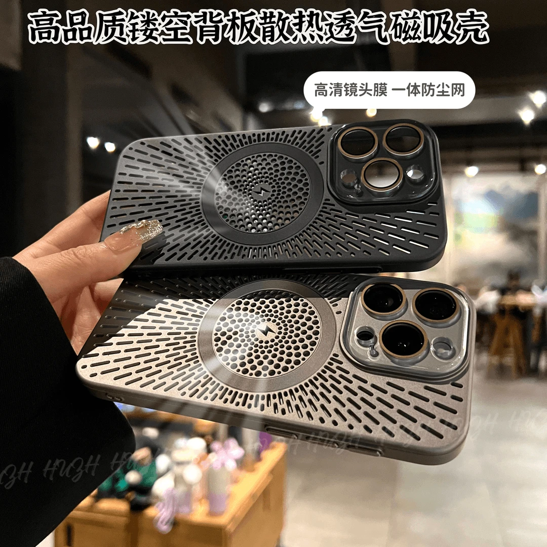 适用苹果15promax14高品质镂空散热手机壳iPhone13透气磁吸12pro